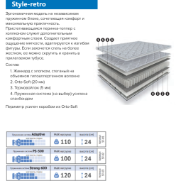 Матрас  Style-retro PS-500 ST-02 180 х 200